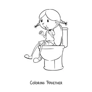Coloring page of a girl sitting on the toilet