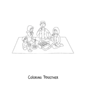 Coloring page of a family picnic