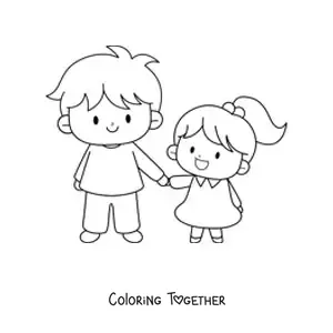 Coloring page of a boy holding his little sister