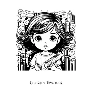 Coloring page of a girl with messy hair holding a brush and a comb