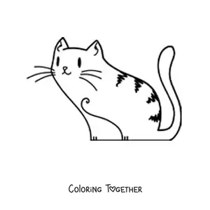 Coloring page of a kawaii cat sitting