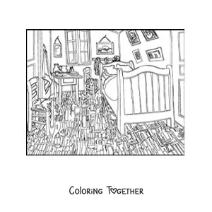 Coloring page of The Bedroom in Arles by Van Gogh