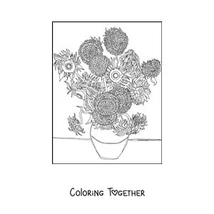 Coloring page of the sunflowers by Van Gogh