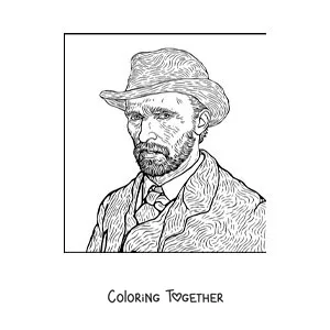 Coloring page of self-portrait with hat by Van Gogh