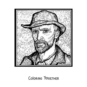 Coloring page of a cartoon of Van Gogh's self-portrait