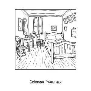 Coloring page of a famous Van Gogh painting for kids