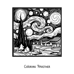 Coloring page of a famous Van Gogh painting