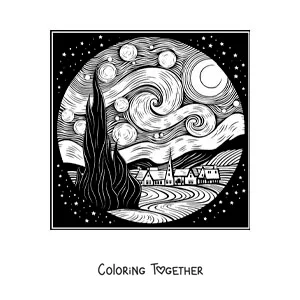 Coloring page of the painting The Starry Night by Vincent van Gogh