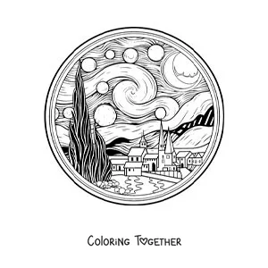 Coloring page of The Starry Night for kids