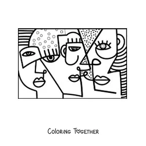 Coloring page of a painting in the style of Picasso for kids