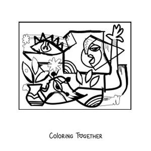 Coloring page of a painting in the style of Picasso for kids