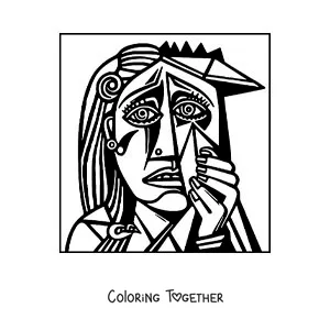 Coloring page of a portrait in the style of Picasso