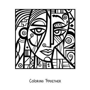 Coloring page of a portrait in the style of Picasso for kids