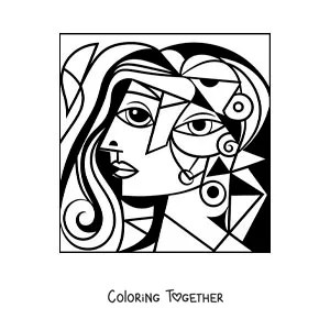 Coloring page of a face inspired by Picasso for kids