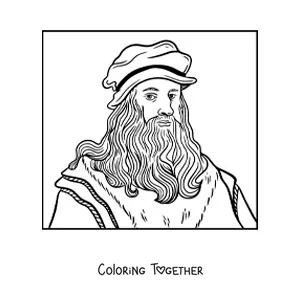 Coloring page of a cartoon of Leonardo da Vinci