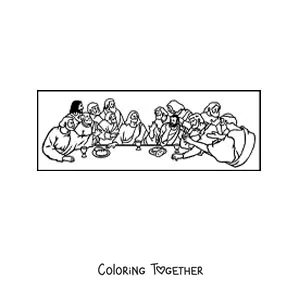Coloring page of a famous Leonardo da Vinci painting for kids