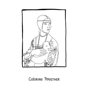 Coloring page of The Lady with an Ermine by Leonardo da Vinci