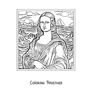 Coloring page of the Mona Lisa by Leonardo da Vinci