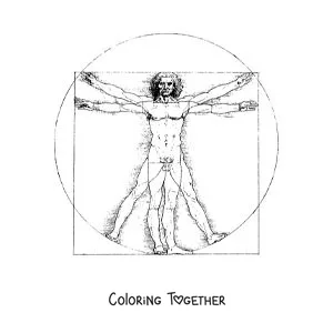 Coloring page of the Vitruvian Man by da Vinci