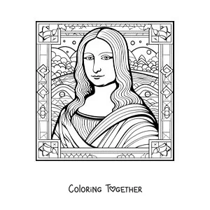 Coloring page of the Mona Lisa for kids