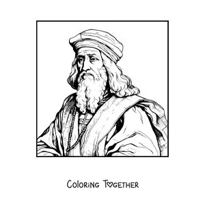 Coloring page of a portrait of Leonardo da Vinci