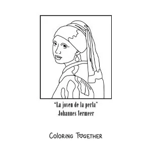 Coloring page of Girl with a Pearl Earring by Johannes Vermeer