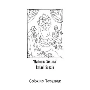 Coloring page of the Sistine Madonna by Raphael Sanzio