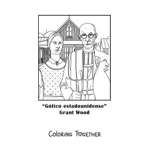 Coloring page of American Gothic by Grant Wood