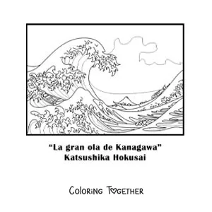 Coloring page of The Great Wave off Kanagawa by Katsushika Hokusai