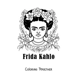 Coloring page of a cartoon of Frida Kahlo