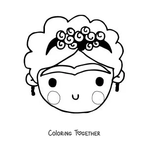 Coloring page of a kawaii cartoon of Frida Kahlo for kids
