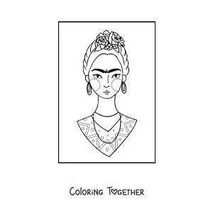 Coloring page of Frida Kahlo for kids