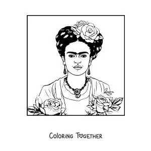 Coloring page of a portrait of Frida Kahlo