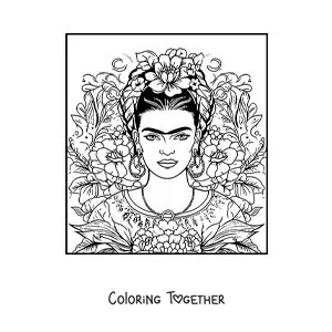 Coloring page of the artist Frida Kahlo