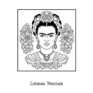 Coloring page of a cartoon drawing of Frida Kahlo