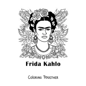 Coloring page of a painting of Frida Kahlo