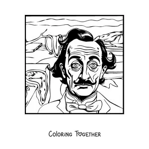 Coloring page of Salvador Dali and his art