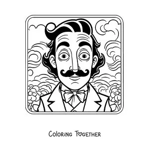 Coloring page of an animated Salvador Dali for kids