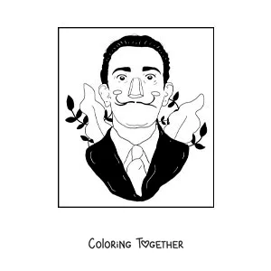 Coloring page of an animated portrait of Salvador Dali