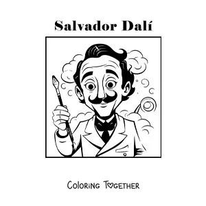 Coloring page of a cartoon of Salvador Dali