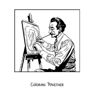 Coloring page of Salvador Dali painting a picture