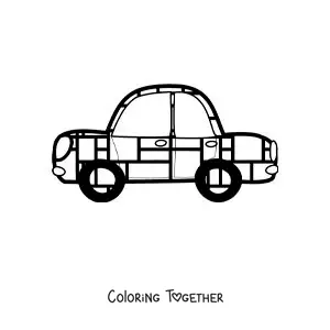 Coloring page of a car with geometric shapes in the style of Mondrian