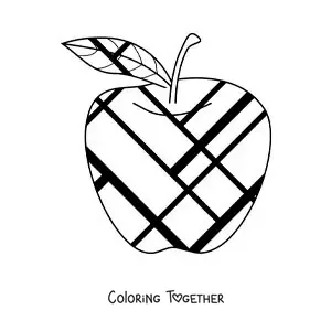 Coloring page of an apple with shapes in the style of Mondrian