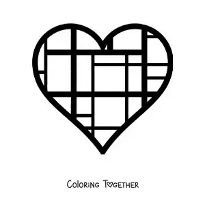Coloring page of a heart in the style of Mondrian for kids