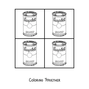 Coloring page of Campbell's tomato soup by Andy Warhol
