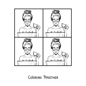 Coloring page of a portrait of a girl in the style of Andy Warhol