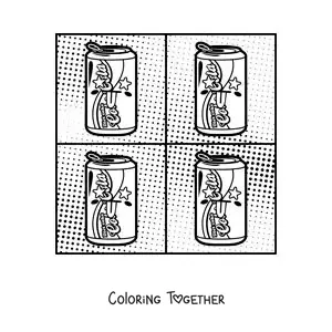 Coloring page of a soda can in the style of Andy Warhol