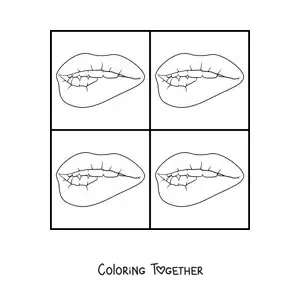 Coloring page of a pop art lips drawing in the style of Andy Warhol