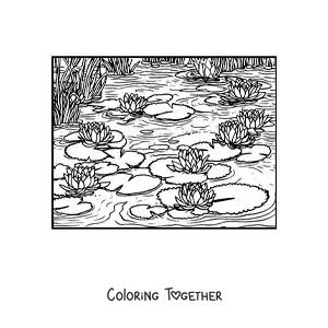 Coloring page of water lilies in the style of Monet