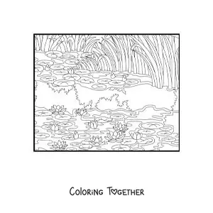 Coloring page of impressionist water lilies by Monet